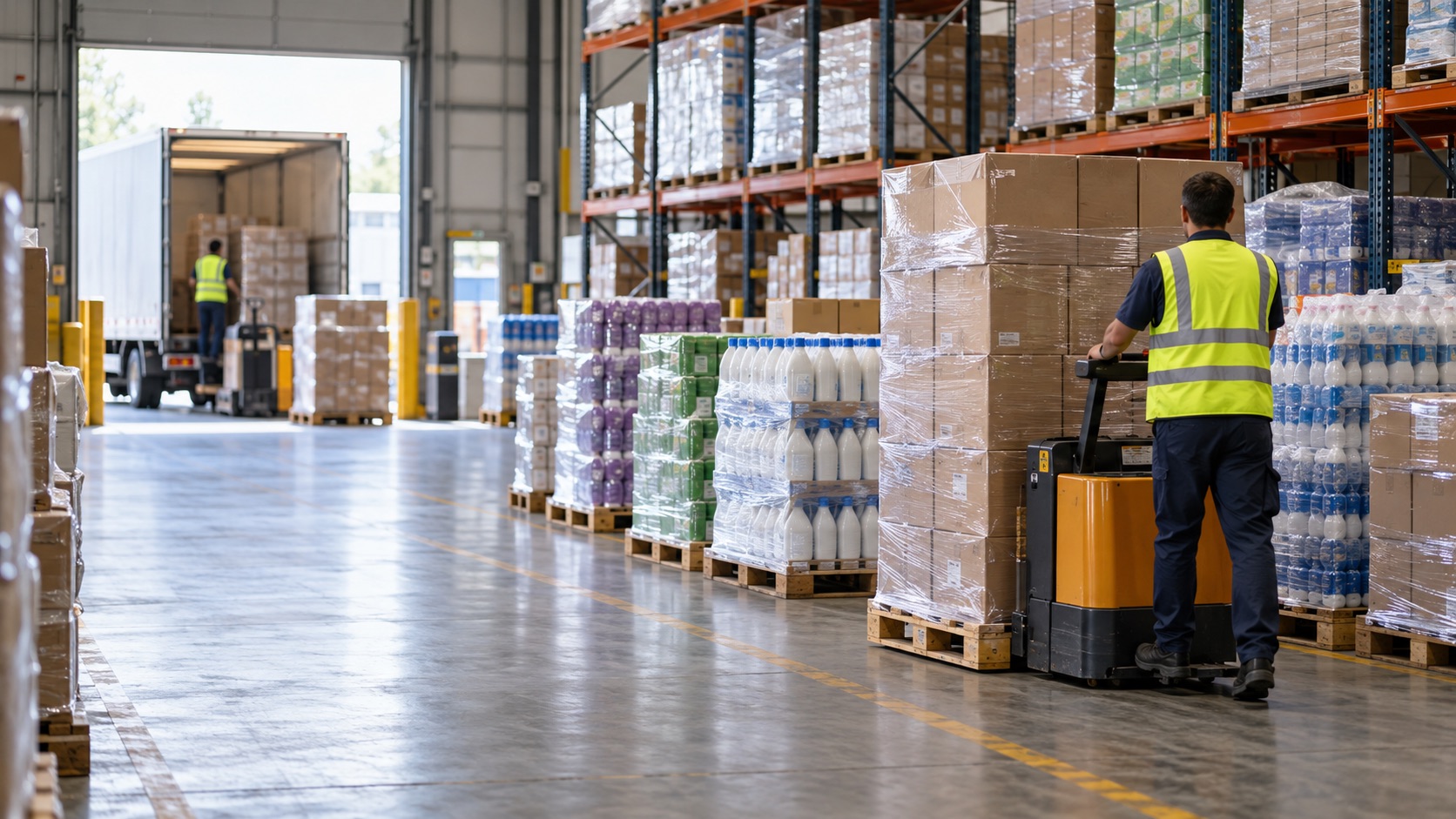 Packaged household products and cartons ready for outbound freight