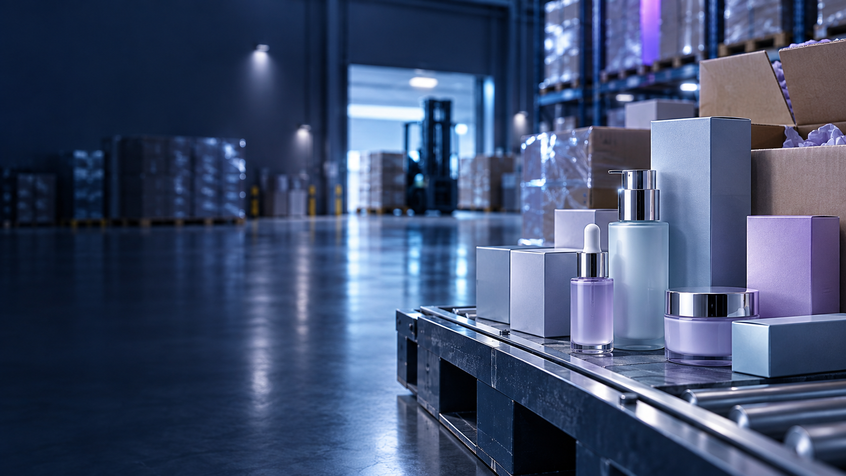 Beauty products prepared for packing and distribution