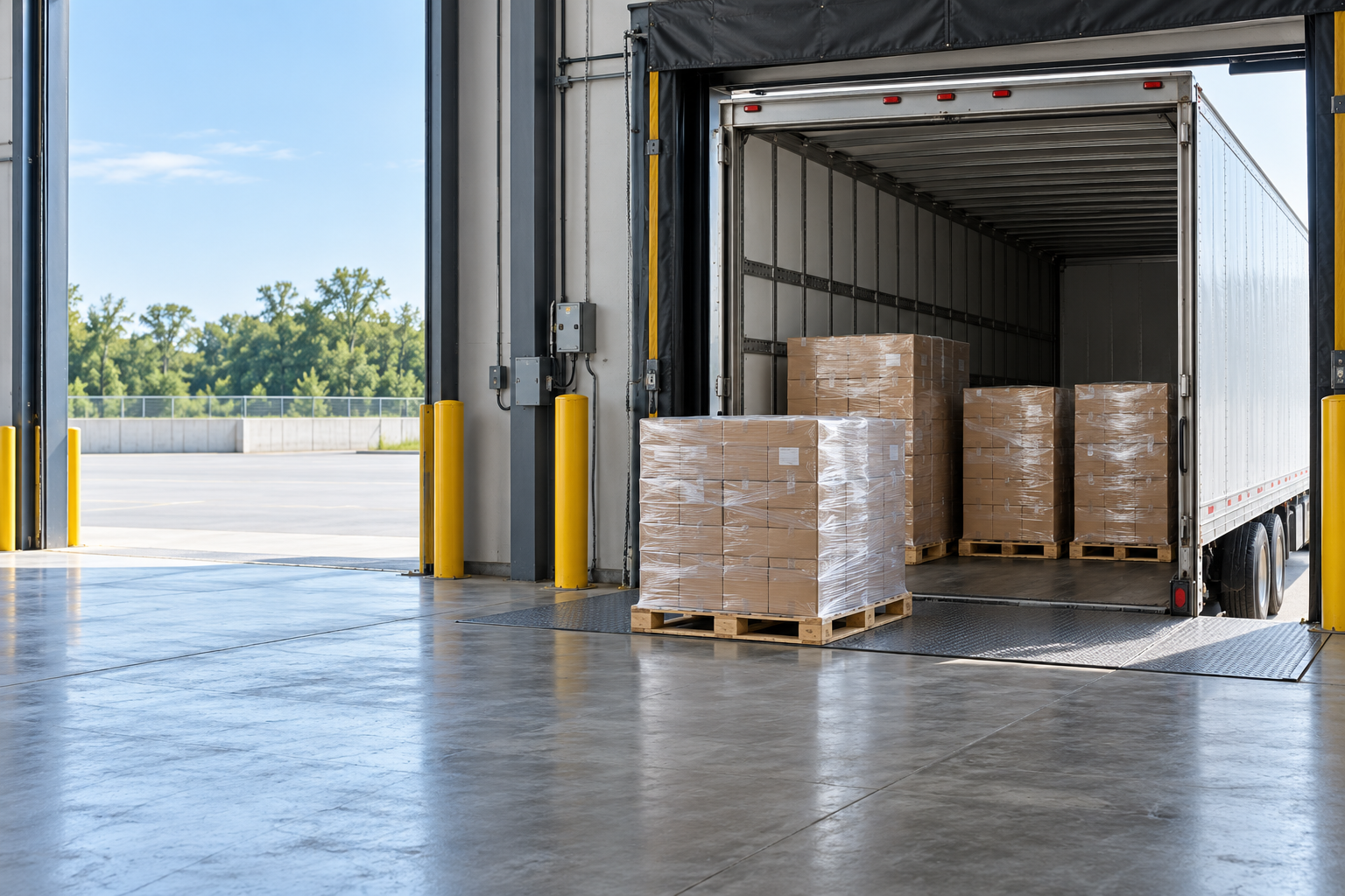 Palletized LTL shipments at a warehouse loading dock